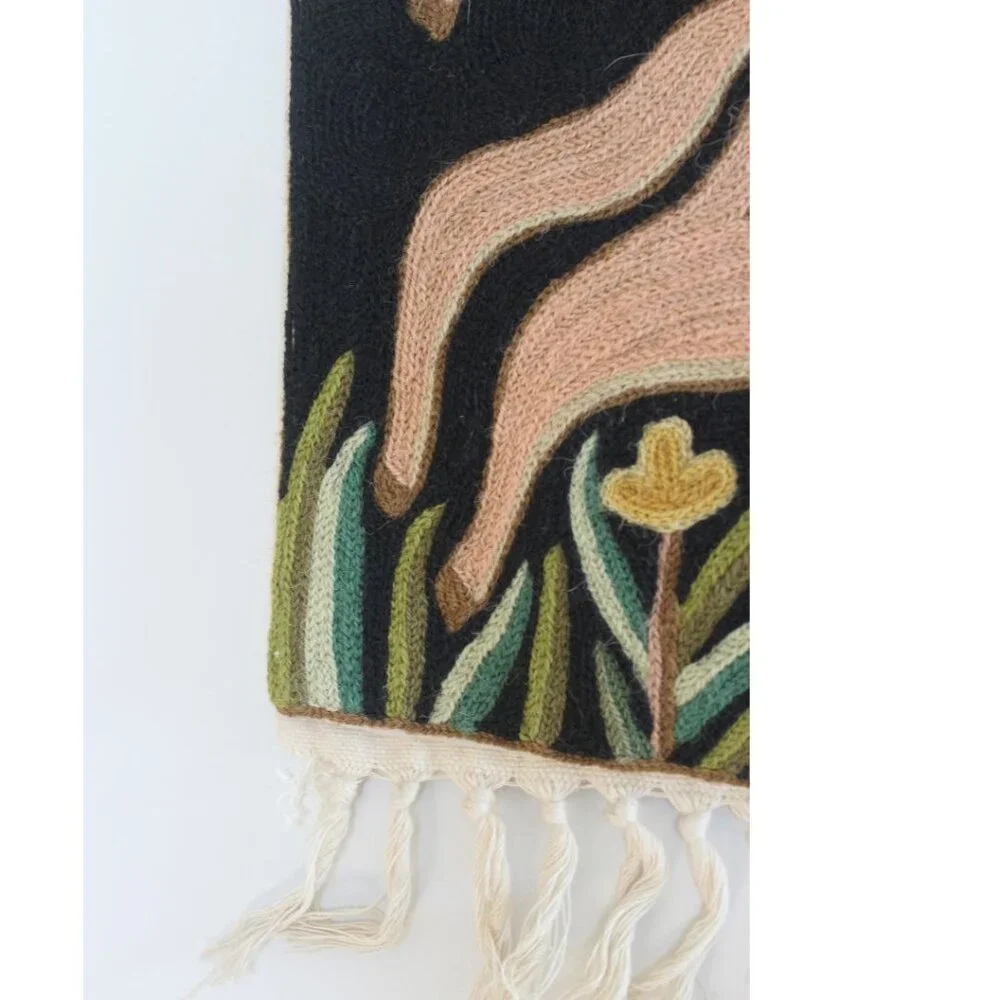 Vintage Deer Wall Hanging Tapestry Embroidery 23X17 Folk tale